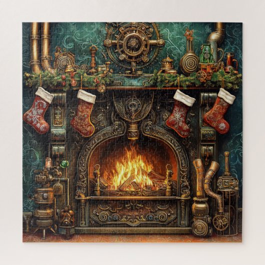 Kerst Steampunk open haard puzzel (Verticaal)