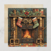 Kerst Steampunk open haard Wenskaart (Voorkant / Achterkant)