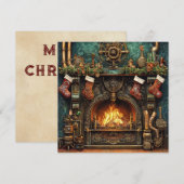 Kerst Steampunk open haard Wenskaart (Voorkant / Achterkant)