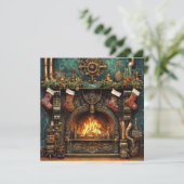 Kerst Steampunk open haard Wenskaart (Staand voorkant)