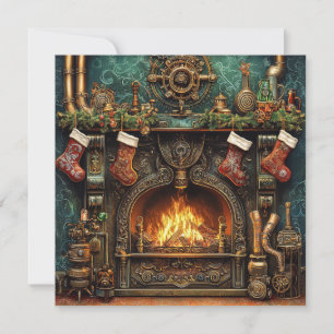 Kerst Steampunk open haard Wenskaart