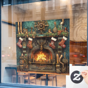 Kerst Steampunk Open haard Window Cling Raamsticker
