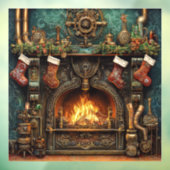 Kerst Steampunk Open haard Window Cling Raamsticker (Vel 3)