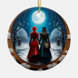 Kerst Steampunk Paar Keramisch Ornament
