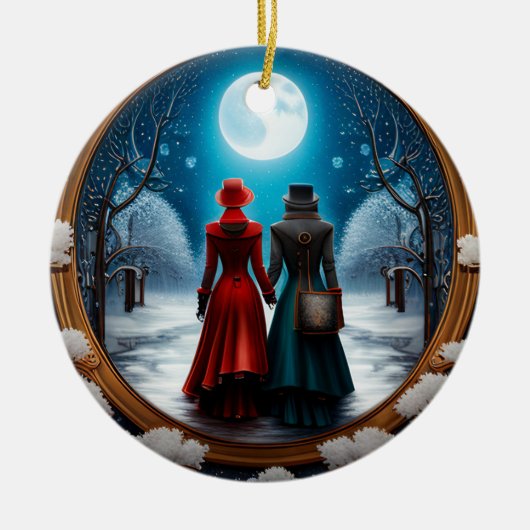 Kerst Steampunk Paar Keramisch Ornament (Voorkant)