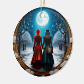 Kerst Steampunk Paar Keramisch Ornament (Links)