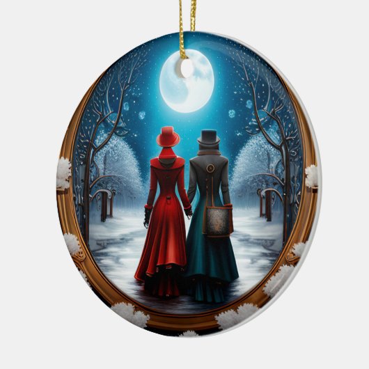 Kerst Steampunk Paar Keramisch Ornament (Links)