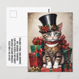 Kerst Steampunk Tabby Kitten Briefkaart