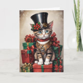 Kerst Steampunk Tabby Kitten Kaart (Voorkant)