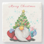 Kerst Steen Onderzetter Gnome met Cadeaus (Voorkant)