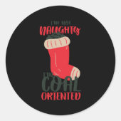Kerst steenkool stocking ronde sticker (Voorkant)
