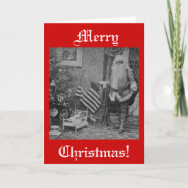 Kerst Stereoview Santa & Amerikaanse vlag Feestdagen Kaart
