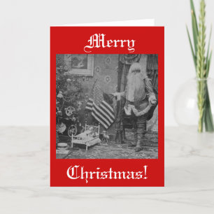 Kerst Stereoview Santa & Amerikaanse vlag Feestdagen Kaart