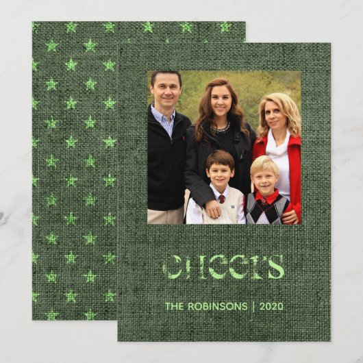 Kerst sterren burlap familie foto feestdagenkaart (Voorkant / Achterkant)