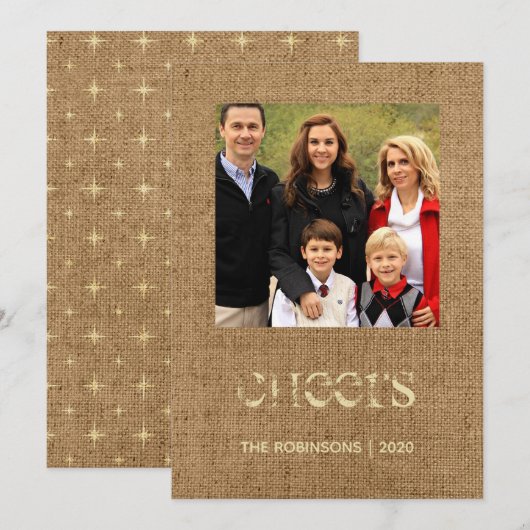 Kerst sterren burlap familie foto feestdagenkaart (Voorkant / Achterkant)