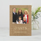 Kerst sterren burlap familie foto feestdagenkaart (Staand voorkant)