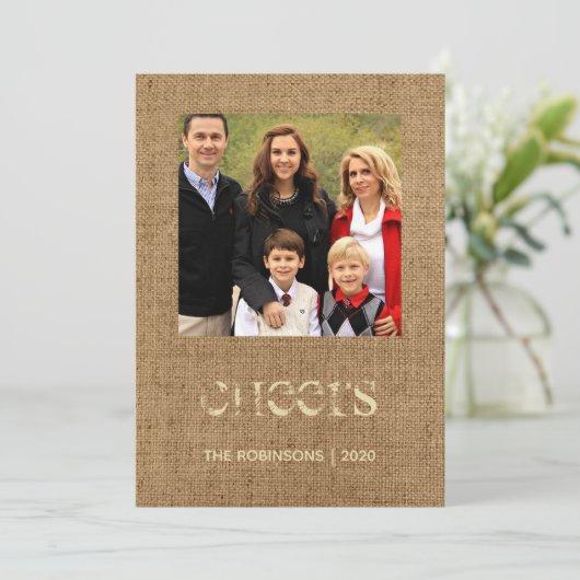 Kerst sterren burlap familie foto feestdagenkaart (Staand voorkant)