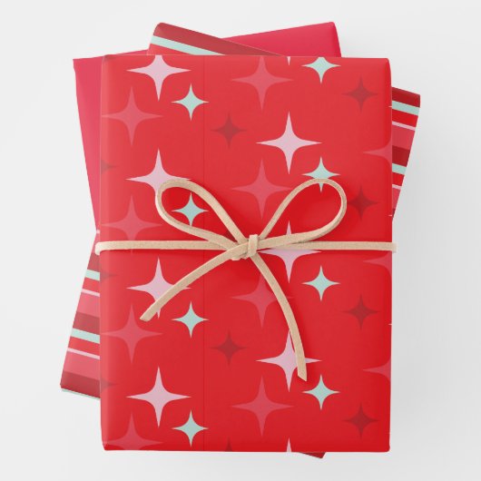 Kerst Sterren en Strepen Wrapping Paper Set (In situ)