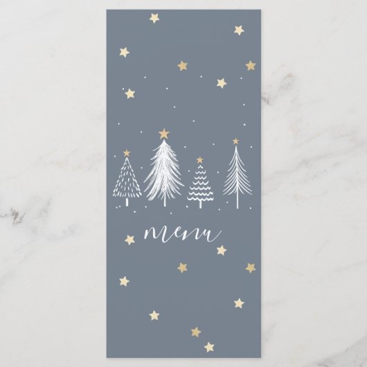 Kerst Sterren Goud en Blauw Menu (Voorkant)