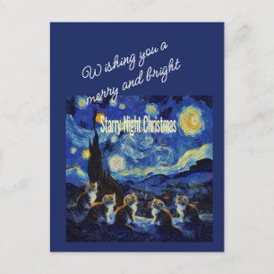 Kerst Sterrennacht Van Gogh Kat Liefhebber Feestdagenkaart