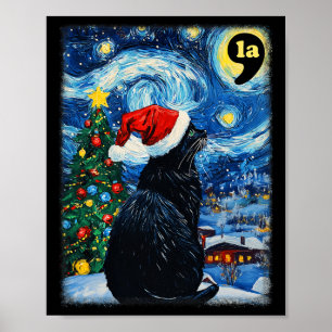 Kerst Sterrennacht Zwarte Kat Comma La Kamala H Poster
