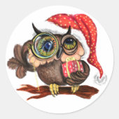 Kerst sticker Baby Owl met cadeau (Voorkant)