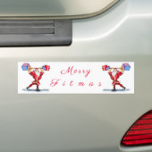 Kerst sticker Bodybuilder Santa met cadeautjes (Op auto)