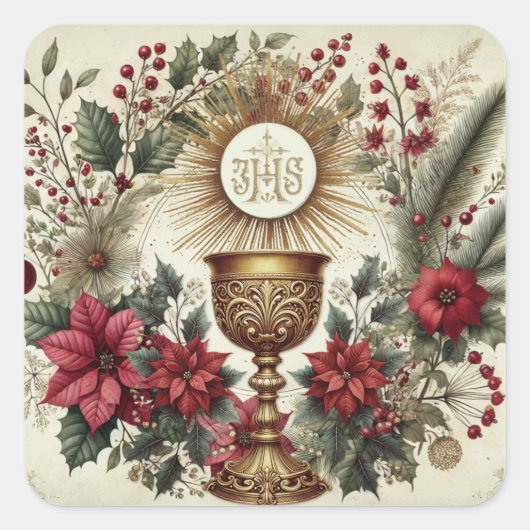 Kerst sticker Eucharistie Poinsettias (Voorkant)