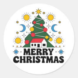Kerst sticker: feestelijk nieuw model ronde sticker