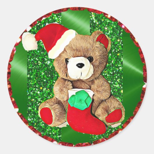 Kerst sticker Glittery Teddy Bear (Voorkant)