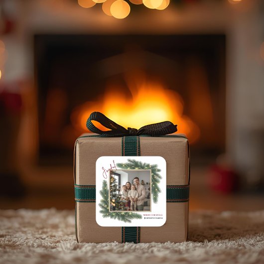 Kerst sticker met gezinsfoto en naam