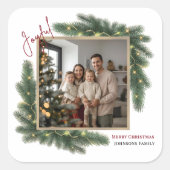 Kerst sticker met gezinsfoto en naam (Voorkant)