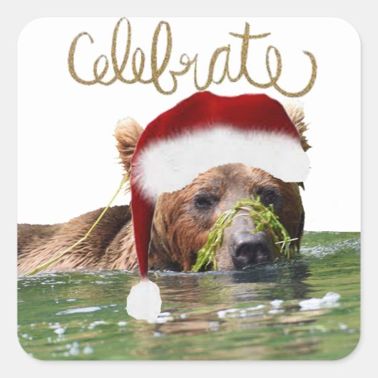 Kerst sticker met grizzly beer (Voorkant)