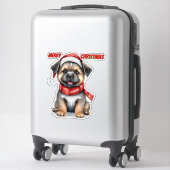 Kerst sticker met schattige puppy | "Prettig Kerst (Koffer)