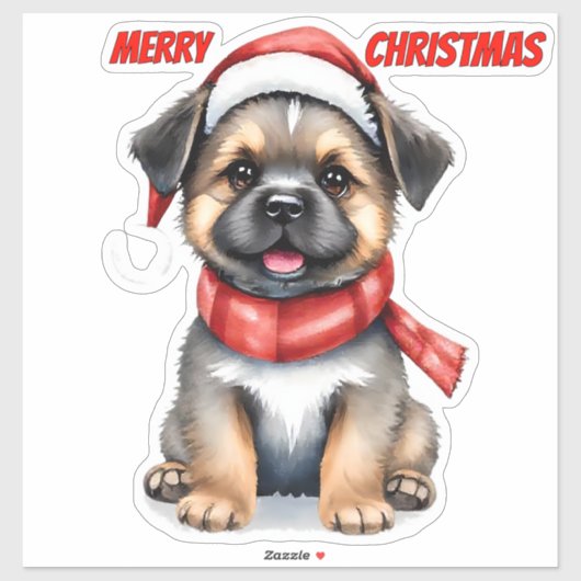 Kerst sticker met schattige puppy | "Prettig Kerst (Vel)