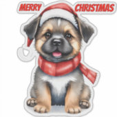 Kerst sticker met schattige puppy | "Prettig Kerst (Voorkant)
