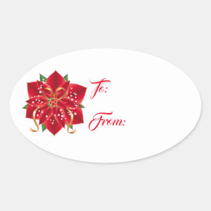 Kerst sticker-Red Poinsettia Oval Sticker