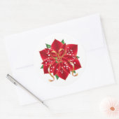 Kerst sticker-Red Poinsettia Ronde Sticker (Envelop)