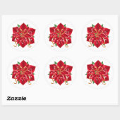 Kerst sticker-Red Poinsettia Ronde Sticker (Vel)