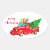 Kerst sticker-Red Truck Ovale Sticker (Voorkant)