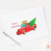 Kerst sticker-Red Truck Ovale Sticker (Envelop)
