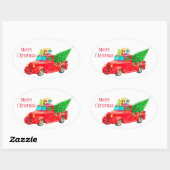 Kerst sticker-Red Truck Ovale Sticker (Vel)