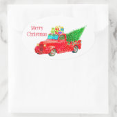 Kerst sticker-Red Truck Ovale Sticker (Tas)