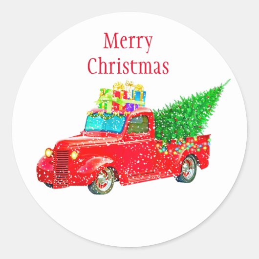 Kerst sticker-Red Truck Ronde Sticker (Voorkant)