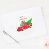Kerst sticker-Red Truck Ronde Sticker (Envelop)