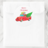 Kerst sticker-Red Truck Ronde Sticker (Tas)
