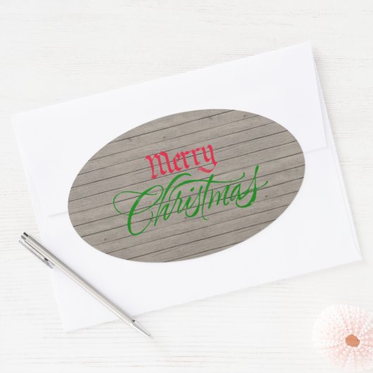 Kerst sticker Rustisch hout (Envelop)