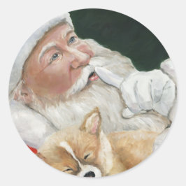 Kerst sticker Santa en Corgi Pup