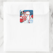 Kerst sticker-Santa en Snowman Vierkante Sticker (Tas)