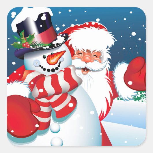 Kerst sticker-Santa en Snowman Vierkante Sticker (Voorkant)
